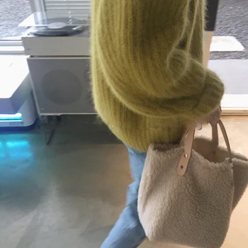 Koreja Stlye Ženske torbici velika zmogljivost Pozimi nove mehke volne plišastih Ženska vrečke ženske Totes Nakupovalno Vrečko bolsa žensko bela