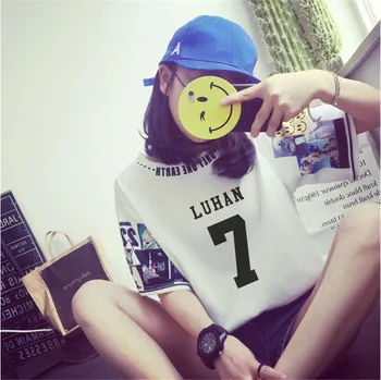 Kpop EXO iste ženske ohlapne majice t k-pop Krog vratu Harajuku Študent pol rokav vrhovi T-shirt poletje moda bombaž tshirt