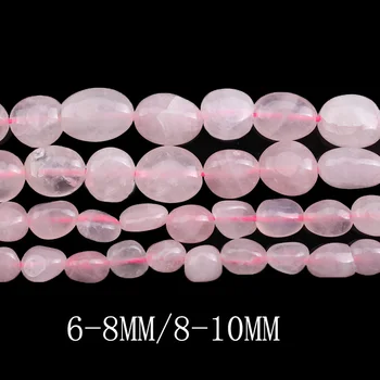 Naravni Lrregular Kamen Rose Quartz Crystal Biseri 6-8 mm 8-10 mm 15inches Gramoz Kroglice FIT Diy Za Nakit, Izdelava Debelo