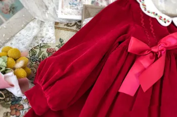 0-10Y Baby Girl Jesen Zima Turčija Slog Rdeče Long Sleeve Vintage Princesa Obleke Žametno Obleko za Eid Zahodni Božični Zabavi