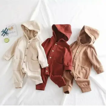 0-18 M Novorojenih Otrok, Baby Boy, Girl Obleke Long Sleeve Hooded Romper Jeseni, Pozimi Jumpsuit Srčkan Priložnostno Navaden Sladko Obleko