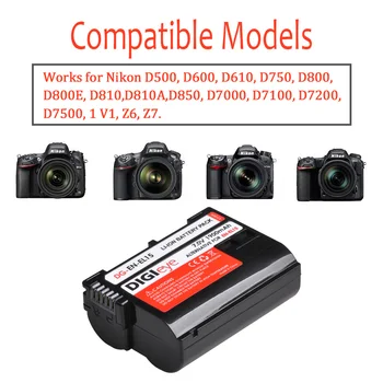 1900mAh EN-EL15 SL-EL15A ENEL15 Baterija za Nikon D600 D610 D750 D800 D810 D850 D7000 D7100 D7200 1 v1 Z6 Z7