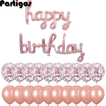 1set Happy Birthday Balon Banner Okraski Rose Zlata Folija Pismo Balon z 20pcs Latex Baloni Rojstni Dekoracijo