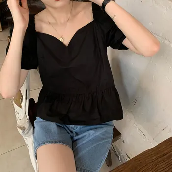 2 barvi 2020 poletje korejskem slogu sladko letnik Bluzo puff kratkimi Rokavi Ženske bluze Vrhovi outwear v neck majica ženska (X1480