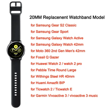 20 mm Hitro Sprostitev Mehko Šport Silikonski Watchband za Samsung Galaxy Watch Aktivno Trak za Amazfit Bip Correa Galaxy 42mm 2019