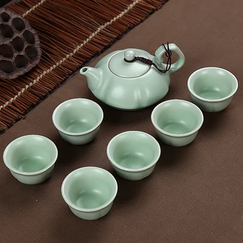 2018 nov prihod celadon keramični čajnik čaja pokal prenosni potovanja čaj nastavite kitajski kung fu čaj nastavite drinkware 1pot+6cups