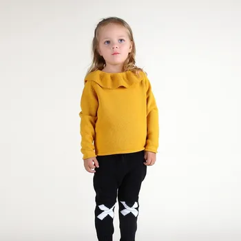 2018 nove otroci pletenine baby dekleta ruffles Pleteni puloverji malčka otrok Lotus Listov Ovratnik, pulover, oblačila, zunanji obrabe