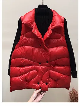 2019 Žensk telovnik novo modno kovinsko barvo, čisto črne, rdeče svetleče jakna jakna ženske pozimi toplo navzdol bombaža dolgo oddelek Parkas