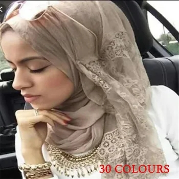 2020 30 barvah Fashion Luksuzni čipke šal hidžab ženska navaden maxi šal vezenje cvet čipke foulard precej Muslimanskih hijabs šali