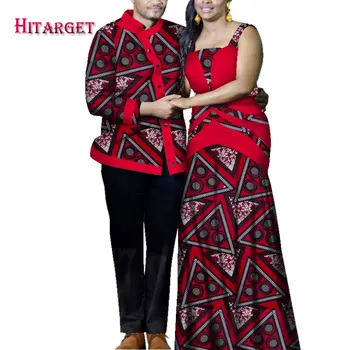 2020 Afriška Oblačila za Par Dashiki Elegantno Lassel Seksi Dama Stranka Obleko in Vrh Moške Srajce Bombaž Afriška Oblačila WYQ356