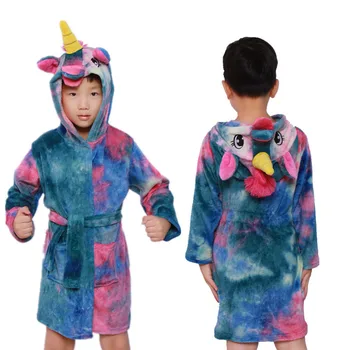 2020 Kigurumi Samorog Otrok, kopalni Plašči Baby Hooded Kopel Robe Za Fant Dekleta Pižame Flanela Nightgown Otroci Sleepwear 3-14Y