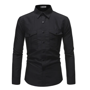 2020 Modi Nove Moške Priložnostne Long Sleeve Majica / Moški Dvojni Žep Design Preplete Obleko Mozaik Bluze
