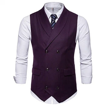2020 Novega Modela, Vijolična Mens Dvojno zapenjanje Waistcoat Visoke Kakovosti Slim Fit Poslovnih Moško Obleko Telovnik Poroko Groomsman bo Ustrezala Majice