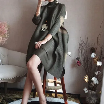 2020 Pomlad Turtleneck Ženske obleke Miyak Naguban Modno Oblikovanje Trdne svoboden velikosti Ženskih Kolen dolžino Obleko Tide