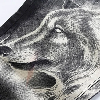 2021 Nova moda za Moške volk natisnjeni kavbojke moški slim naravnost Black stretch kavbojke, visoko kakovost oblikovalec hlače nočnih klubih pevcev