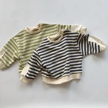 2021 Pomlad Novo Otrok Prugasta Sweatshirts Toddlers Otroci Oblačila Baby Fantje Dekleta Svoboden O-vratu Dolgimi Rokavi, Puloverji Vrhovi