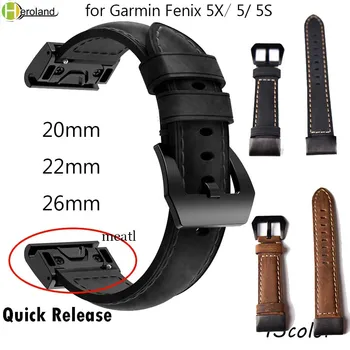 26 mm 22 mm 20 mm Pravega Usnja Enostavno Fit Watch Trak za Garmin Fenix 5X 5 5S Plus 3 3HR Hitro Sprostitev Watchband Manšeta Šport