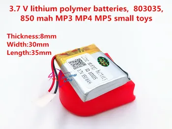 2pcs 3,7 V litij-polimer baterij, 803035, 850 mah MP3, MP4 MP5 baterije