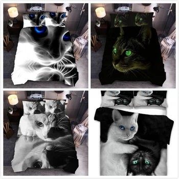 3D Mačka Tiskanje Posteljnina Nabor Živali Rjuhe Kritje Prevleke Nastavite Kraljica Kralj Odeja Pokrov 2/3pcs (Brez Polnjenja, Št Stanja)
