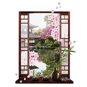 3D Okno Sakura Breskov Cvet Cvet Art Stenske Nalepke Odstranljive Nalepke Zidana