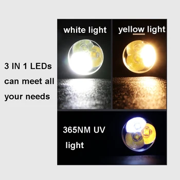 3in1 Prenosni USB Polnilne Rumena Lučka Led Svetilka 365NMM UV Svetlobe LED Svetilko Gemstone Amber Diamond Flourescent Lamp