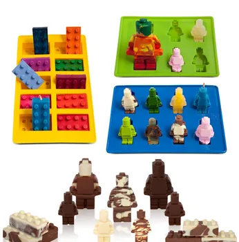 3Pcs Različne Oblike Lego Silikonski Torto Plesni Robot, Sladkarije, Čokolada Blok Pladenj Ledena Kocka zidarske Opeke Jelly Torto Plesni Kuhinja