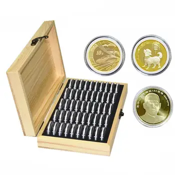 50 Kovanec, Škatle Za Shranjevanje Krog Kovanca Skladiščenje Lesenih Primeru Spominski Kovanec Za Zbiranje Polj Organizator