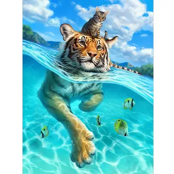 5D DIY Tiger Diamond Slikarstvo Živali Navzkrižno Šiv Celoten Krog Vaja Mozaik Forest King Diamond Vezenje Umetnosti Doma Dekor Darilo