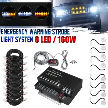 8PCS LED Žarnice Žarometov Kit Car Skriti Proč Sili Nevarnost Opozorilo Flash Stroboskopske Luči Sistem Avtomobilskega 12V 160W