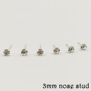 925 Sterling srebro nos Pin Upogljivi 3 mm jasno, kristalno Fishtail L Oblikovan Nos, preboji nakit 20pcs/paket