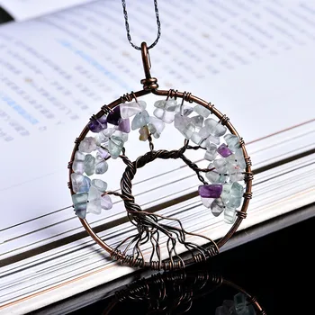 Abay 1PC naravnih mineralnih kristalov nakit drevo življenja obesek guardian modni par obesek, ogrlico, obesek, DIY darilo nakit