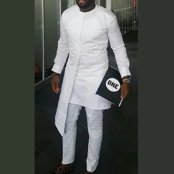 Afriška oblačila Človek Majice Z Hlače Layering Design Beli Vrhovi+Hlače, ki so po Meri Narejene za Moške Obleke Afriške Sopihanje, določen Za Stranko
