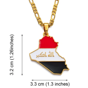 Anniyo Republika Irak Zemljevid Zastavo, Ogrlico, Obesek za Ženske/Moške Zlato Barvo Nakit Zemljevidi Irak Ogrlice #116606