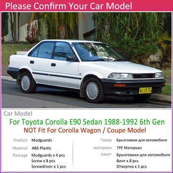 Avto Mudflap za Toyota Corolla AE90 E90 1988~1992 Fender Garde Mulja Splash Zavihki Blatniki Pribor 1989 1990 1991 6. 6 Gen
