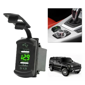 Avto Tovornjak Čoln UTV Zelena LED Zaslon Dual Polnilnik USB Digitalni Voltmeter Rocker Stikalo za Hitro Polnjenje Avtomobilskih Delov FORBMW E60