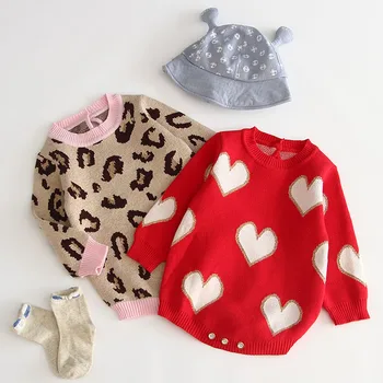 Baby Dekle Obleka, Bombaž Leopard Jeseni Newborn Baby Oblačila Dekle Jumpsuit Pletene Otroška Oblačila Baby Jopica Punca