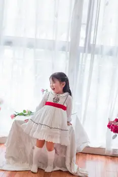 Baby Girl Jesen Pomlad Poletje Bela Dolg Rokav Vezenje španski turški Letnik Lolita Žogo Obleke Princess za Eid Rojstni dan