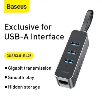 Baseus USB A, da USB3.0*3+RJ45 ZVEZDIŠČA Adapter Vmesnik Voznik-brezplačno Namestitev SREDIŠČE za USB-Skrite Shranjevanje Design Sesalna Skodelice