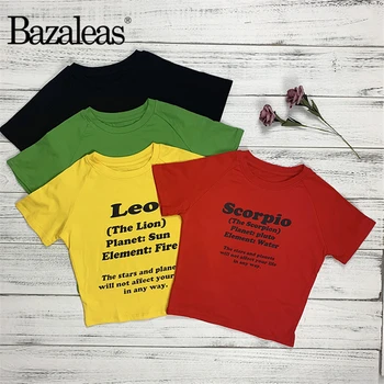Bazaleas 2019 Ulične Devica Tiskanja Ženske T-shirt 12 ozvezdij Slim tshirt harajuku Punk Crop Tops Osnovne Tee Priložnostne Majice