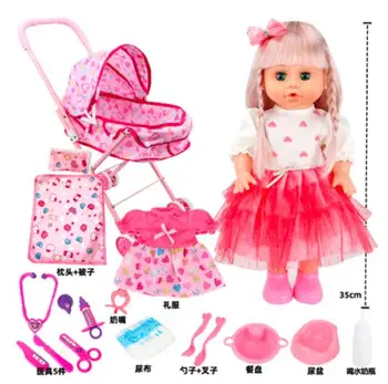 Bebe prerojeni baby Doll Luštna Punca vinil Inteligentni govorijo prerojeni lutke otroka z Voziček Voziček utripa Pitne lutka igrače