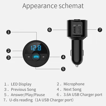 Bluetooth Avto Oddajnik FM MP3 Predvajalnik Radio USB Polnilnik, Prostoročno opremo Bluetooth Car Kit, FM Oddajnik