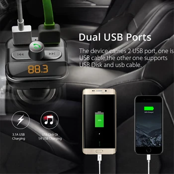 Bluetooth, FM Oddajnik, Avto MP3 Predvajalnik kompletom za Prostoročno 5V/2.4 2 Polnilnik USB Podpira TF kartice USB Gonilnik za IOS Android