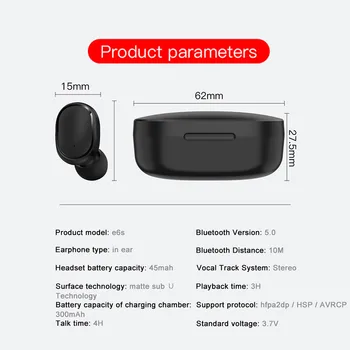 Bluetooth Slušalke z Mikrofonom Touch Kontrole E6S Brezžična Slušalka Res Bluetooth 5.0 Stereo Slušalke Bas in-Ear Slušalke