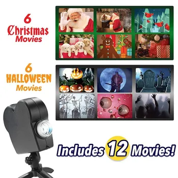Božična Noč Čarovnic Laserski Projektor 12 Filmov Disco Luči Mini Okno Domači Kino Projektor Notranja Zunanja Wonderland Projektor