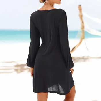 CHAMSGEND ženske noše 2018 Moda za Ženske Priložnostne O-Vratu Votlih Iz Sleeve Solid Beach Slog Mini Obleka July6