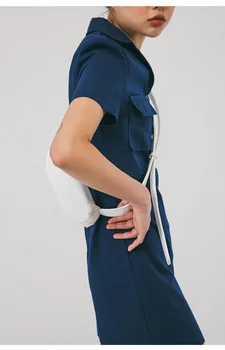 Cheerart Modro Poletje Shirt Obleko 2019 Bodycon Jopič Gumb Obleka Ženske Urad Dama Žep Mini Obleka V Korejskem Slogu