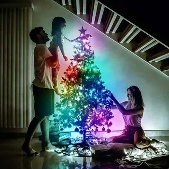 CYUAN Božični Okraski Za Dom LED Osvetlitev Nepremočljiva Svetlobe Božično Drevo Decor RGB Barvni Bluetooth Niz Navidad Darilo