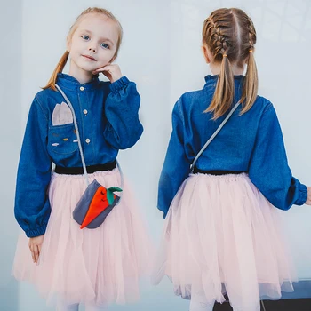 Dekle Mrežasto Obleko 2020 Nove Jesen Princess Obleke Otroci Oblačila z Dolgimi Rokavi Pomlad Jeansa Obleko za Dekle, Otroci Obleko 2 8 Let