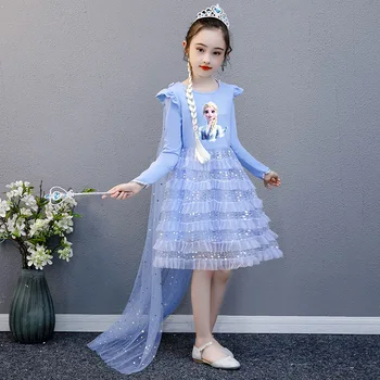 Disney Elsa Princesa Obleko za Dekle Jeseni, Pozimi Nove Dolg Rokav Zamrznjeno 2 Princesa Obleke Krilo, Dekleta, Otroci Obleko Večplastna Obleko