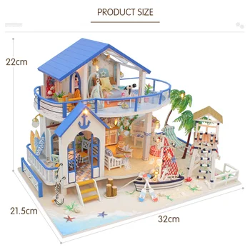 DIY Lutke Morju Legenda Miniaturni Bule Vile Z LED Pohištvo, Lesene Hiše Model Komplet Darila Otroke Dekleta Božič Igrače